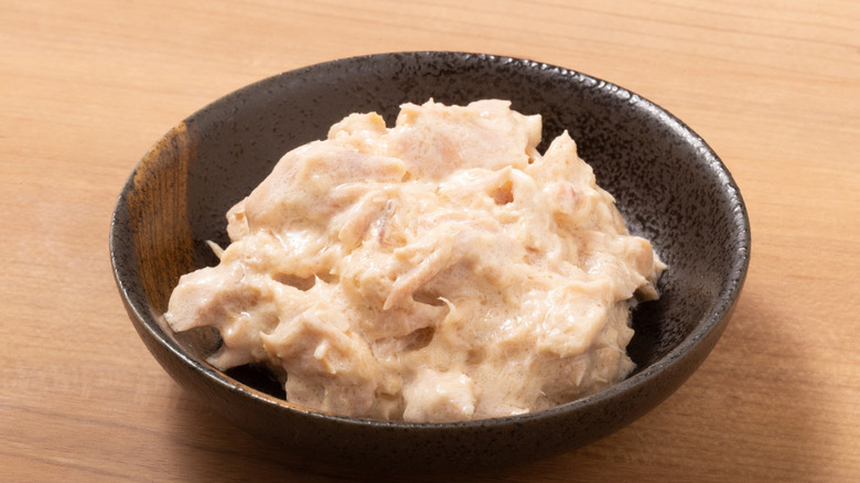 A bowl of very wet, mayo-based tuna salad