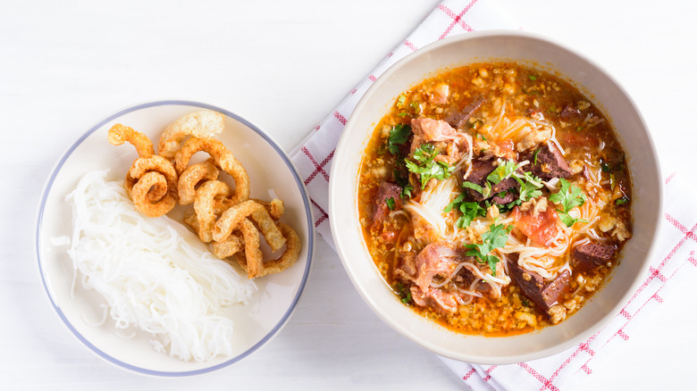 Soup with side of pork rinds