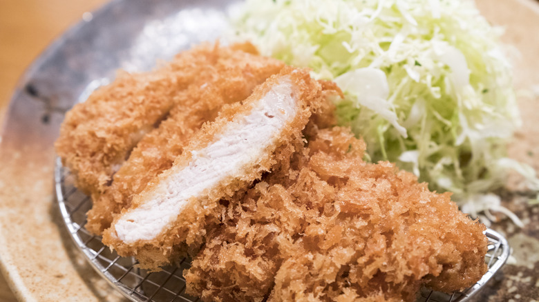 Japanese katsu served with cabbage