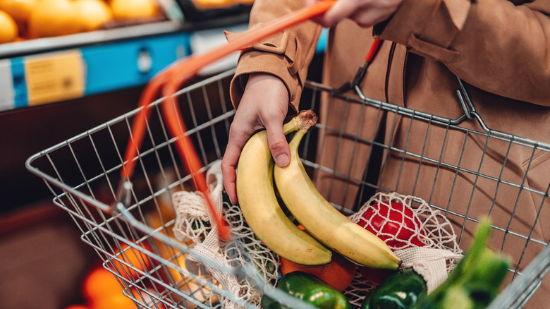 Bananas in a grocery basket