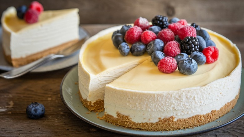 cheesecake topped with berries