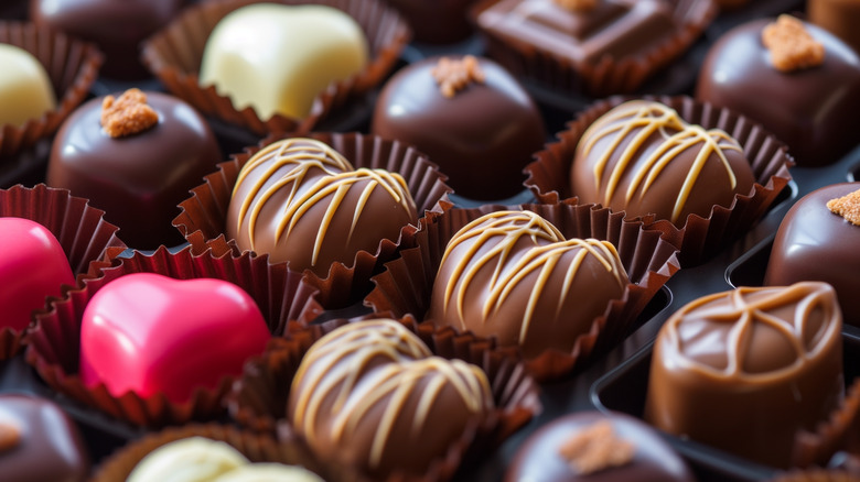 Heart shaped chocolates displayed