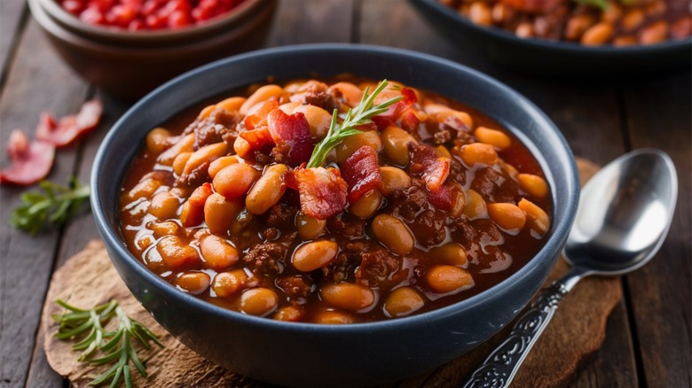 Slow cooked beans in bowl