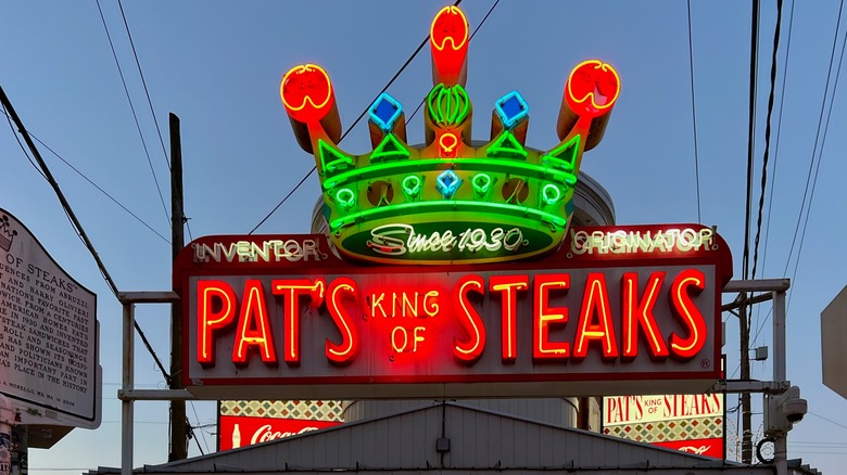 Pat's King of Steaks neon sign in Philadelphia