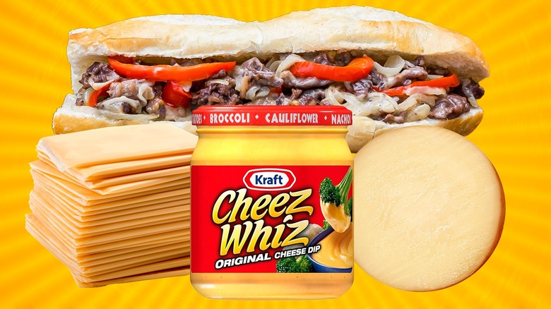 Philadelphia cheesesteak with provolone, American cheese, and Cheez Whiz