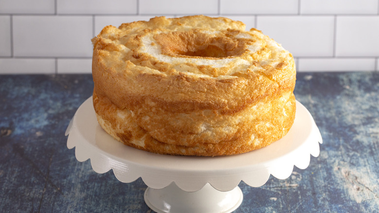 Angel food cake on cake stand