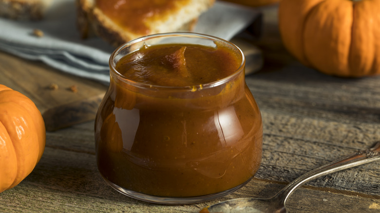 Jar of homemade pumpkin butter spread