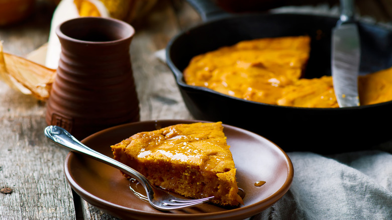 Pumpkin cornbread on a plate