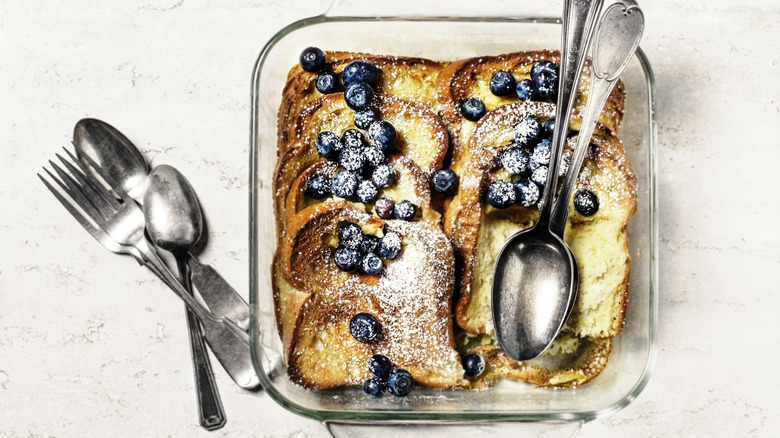 Baked French toast in a dish