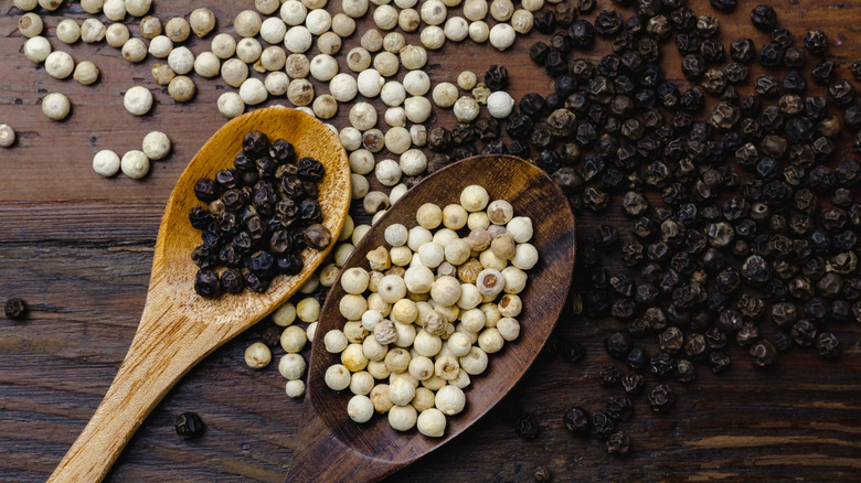 black and white peppercorns