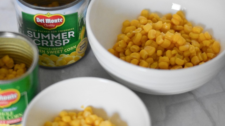 Bowls of canned corn