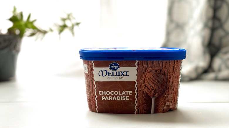 Kroger Deluxe chocolate ice cream on counter