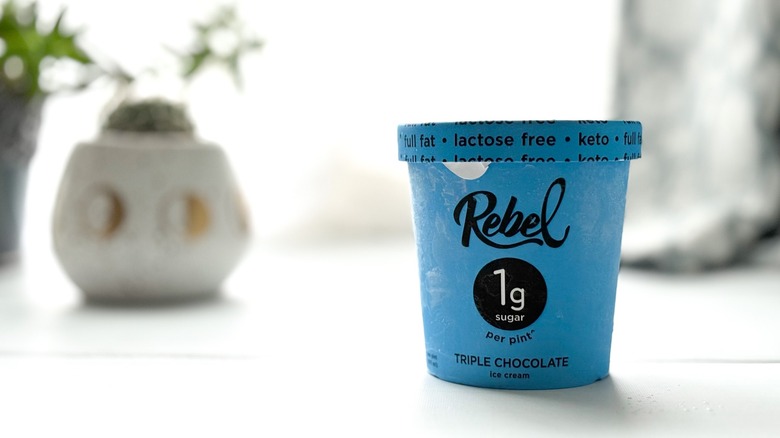 Rebel chocolate ice cream on counter