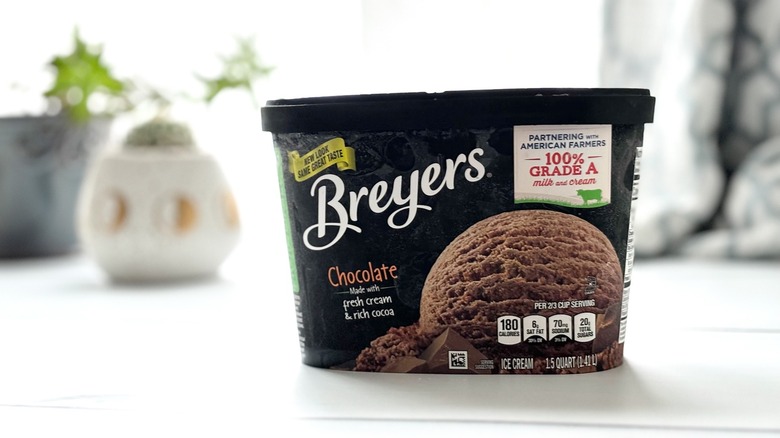 Breyers chocolate ice cream on counter