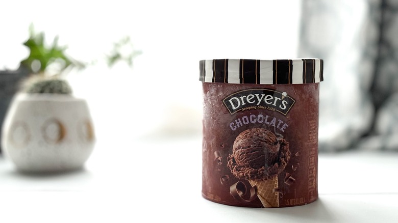 Dreyer's chocolate ice cream on counter