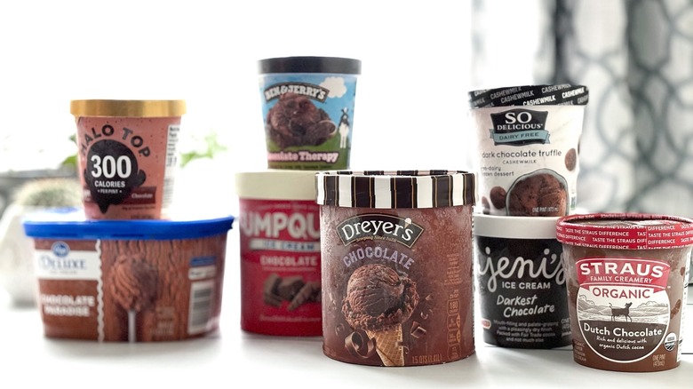 Chocolate ice cream collection on counter