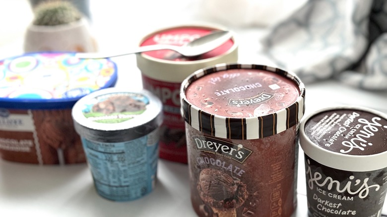 Assortment of chocolate ice creams from above