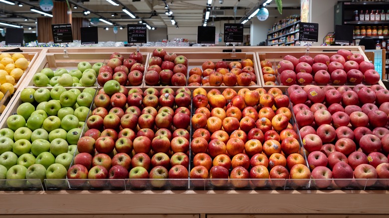 Apples on display at store