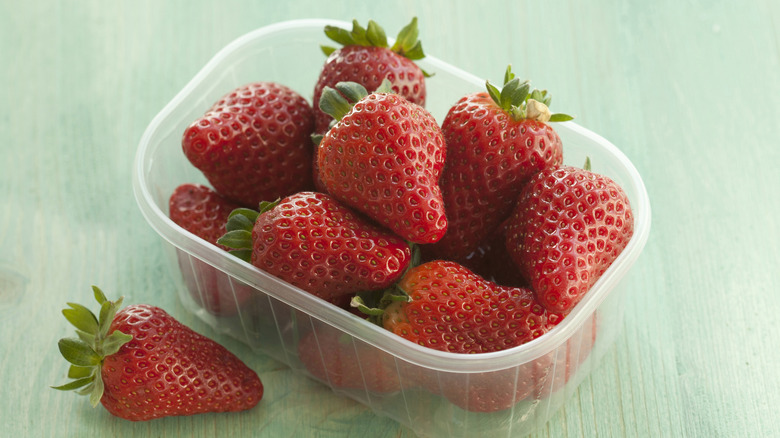 Container of fresh strawberries