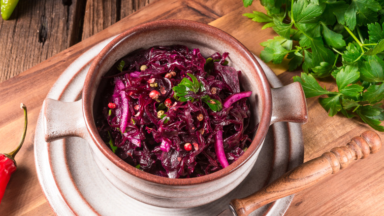 red cabbage sauerkraut in bowl