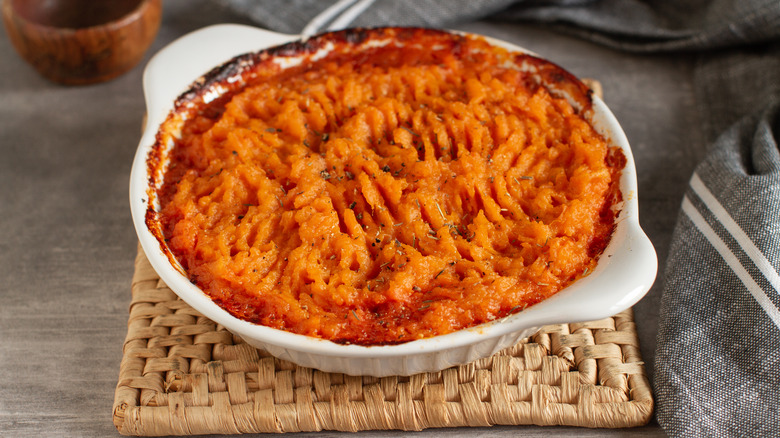 Shepherd's pie topped with sweet potatoes