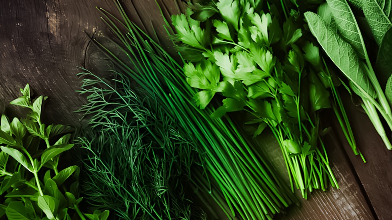 Fresh herbs on a cutting board