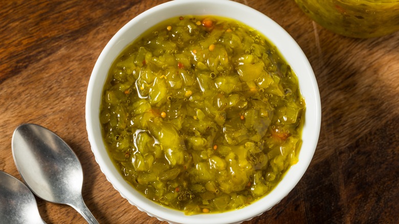 Pickle relish in a ramekin