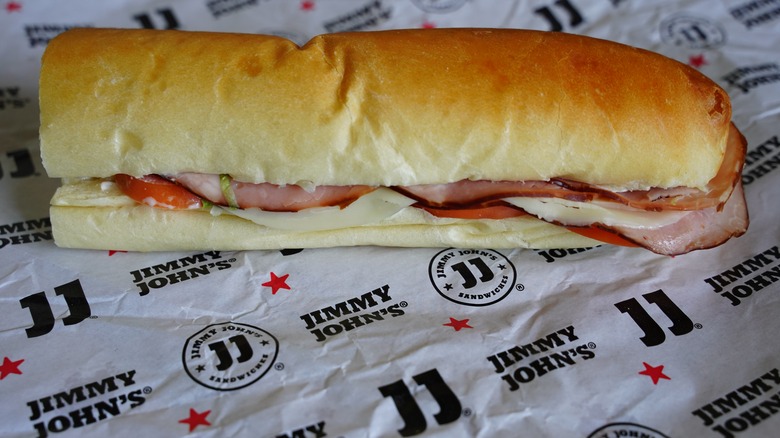 An unwrapped Jimmy John's sandwich