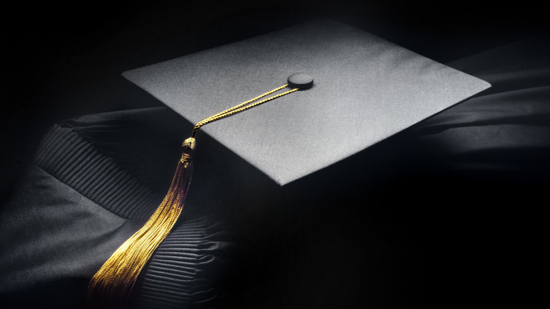 Black graduation cap with yellow tassel