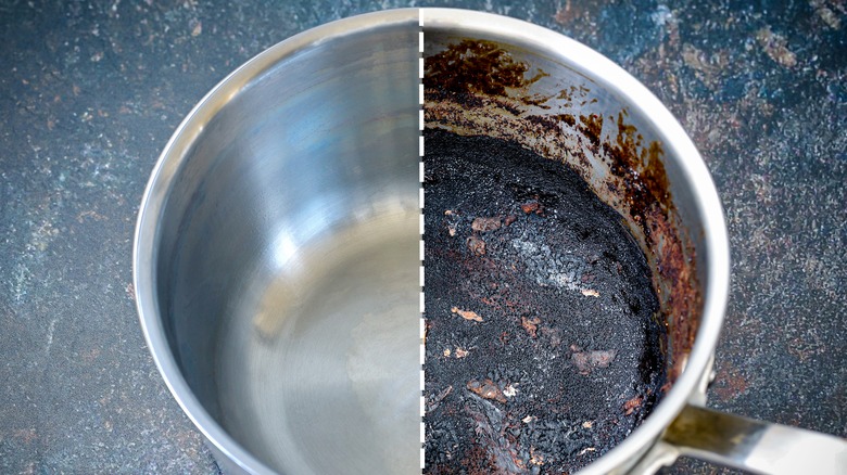 Burnt pot before and after