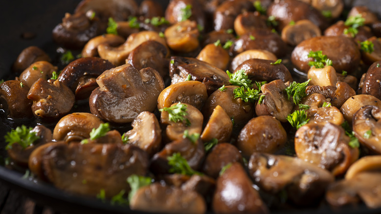 Mushrooms in a sautee pan