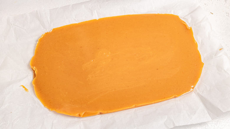 Caramel rectangular on a parchment paper