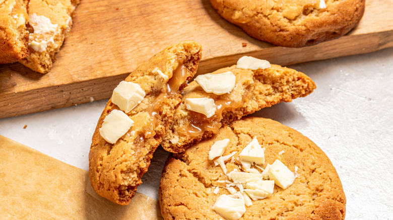 caramel cookie split in half