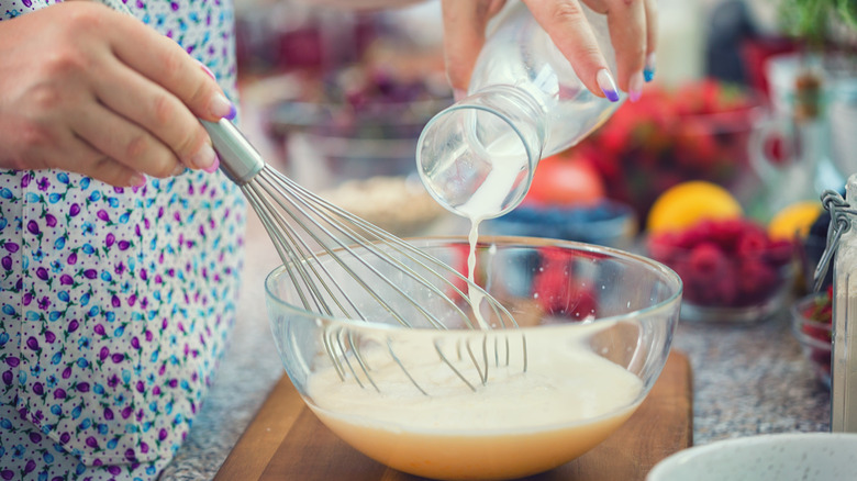 Woman stirring pancake batter