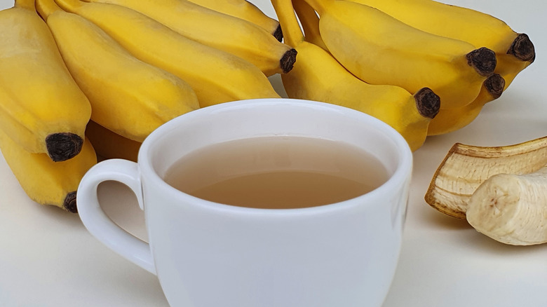 banana peel tea with banana bunches