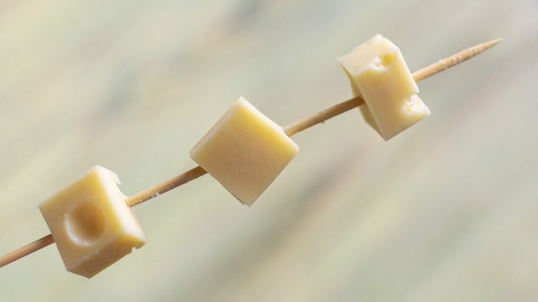 Swiss cheese skewer ready for the grill