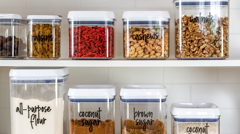 marked containers in pantry