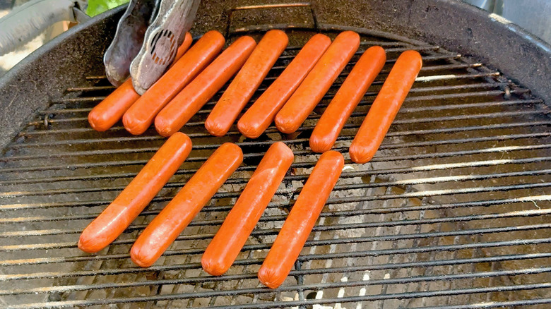 Hot dogs on a grill