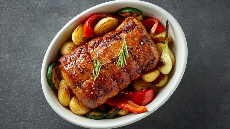 schweinebraten roasted with vegetables