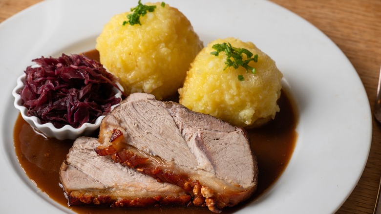 schweinebraten sauerkraut and potato dumplings