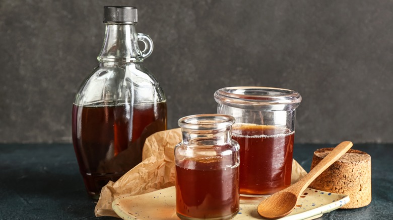 Maple syrup in jars