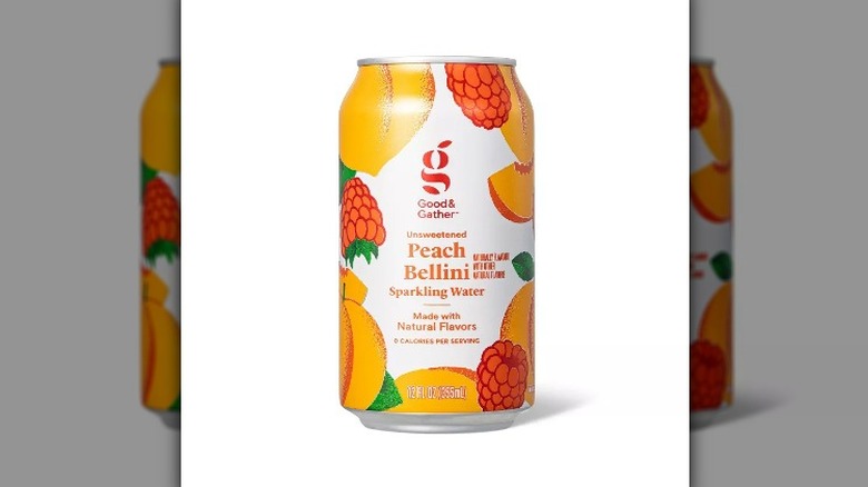 can of Good & Gather Peach Bellini Sparkling Water on a white background