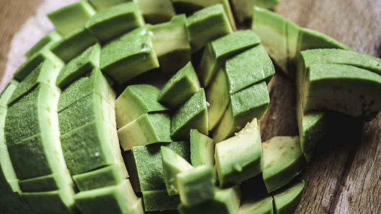 close-up of cubed avocado