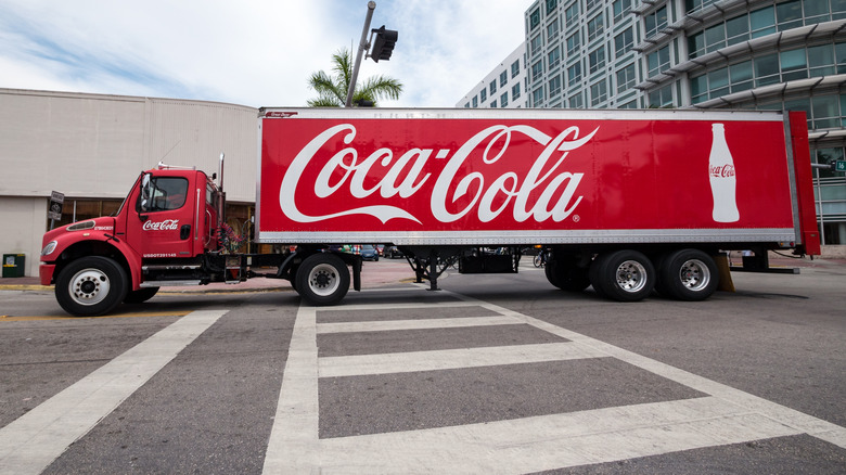 A truck bearing the Coke logo