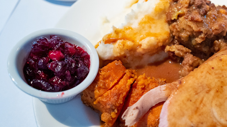 Cranberry sauce with Thanksgiving dinner