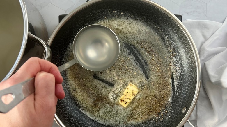 adding water to pepper butter