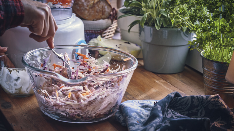 coleslaw in a glass bowl