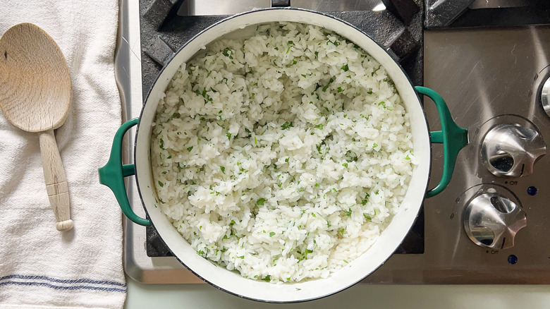 Cilantro rice in pot