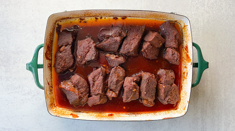 Baked beef short ribs in pan