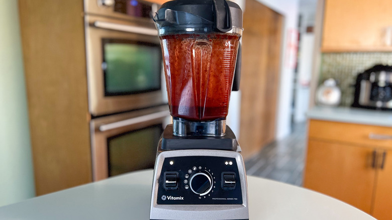 Barbecue sauce in blender on counter
